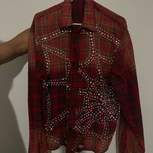 VALE rhinestone plaid shirt